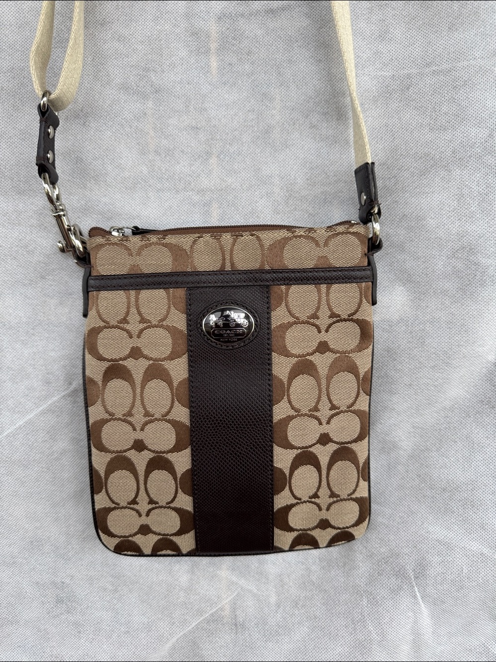 Coach Signature Stripe File Crossbody Bag